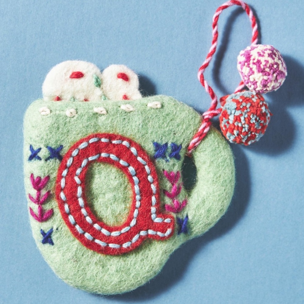 Anthropologie Snowy Day Monogram Christmas Ornament Letter Q